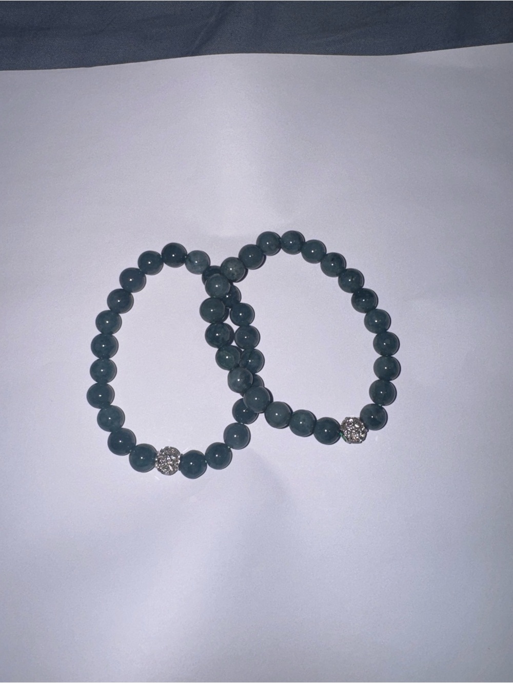 Green Beaded Stretch Bracelet with Crystal Accent